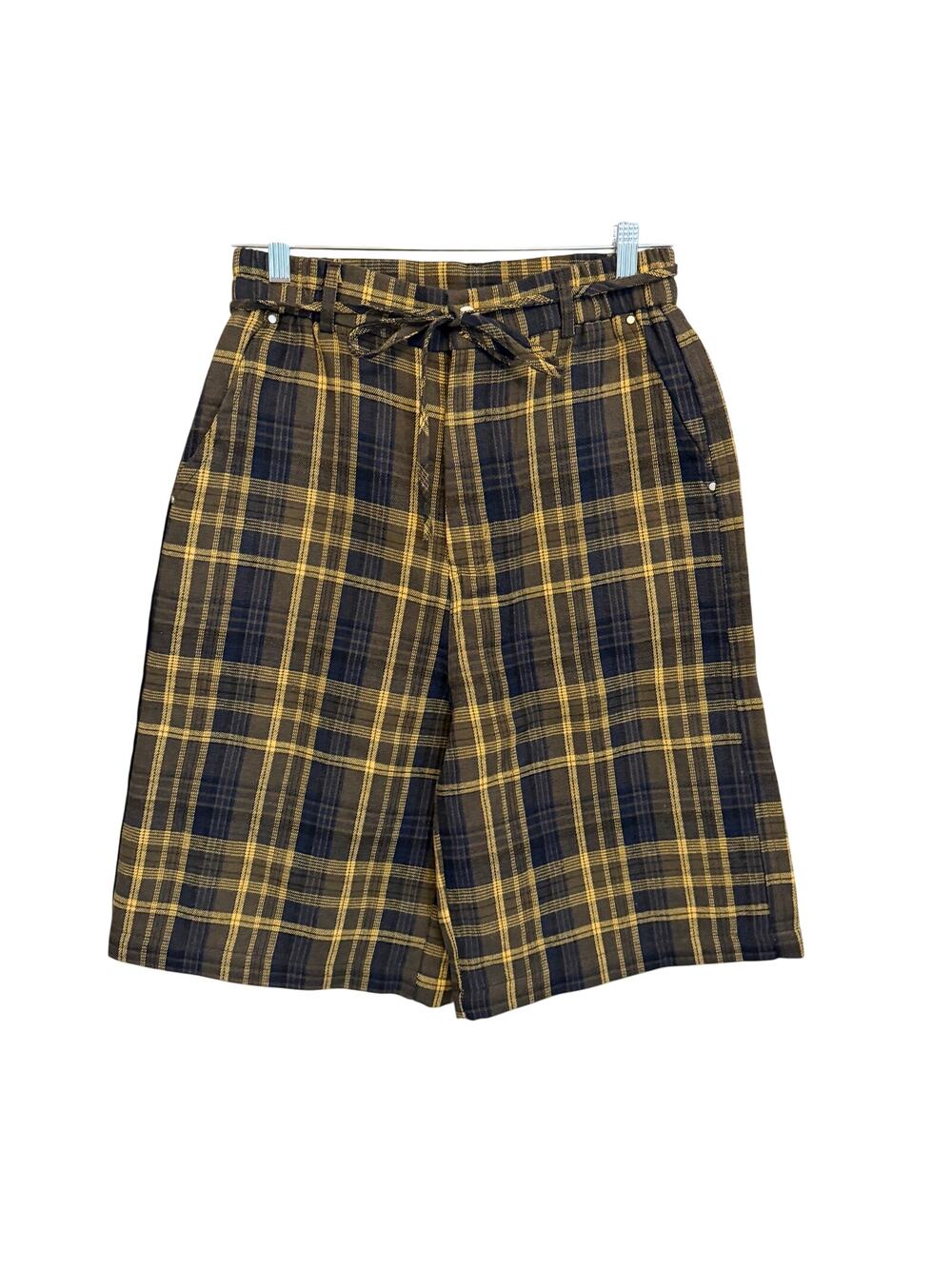 Roller on Ruller Bermuda Shorts Womens S Yellow Brown Plaid Preppy Academia Boho